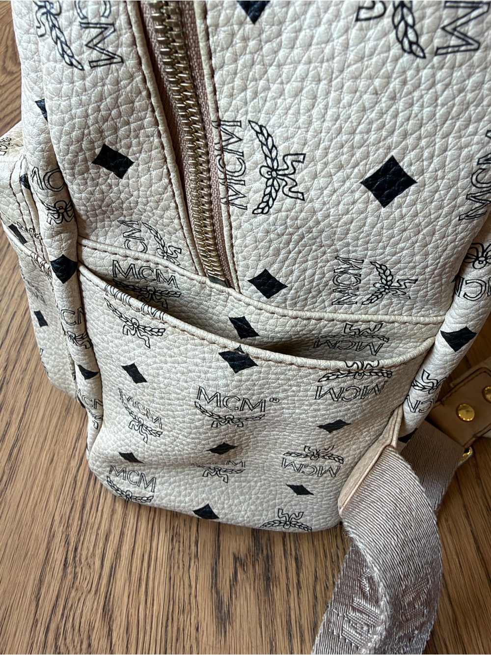 MCM Beige Monogram Studded Visetos Mini Backpack - Picture 8 of 10
